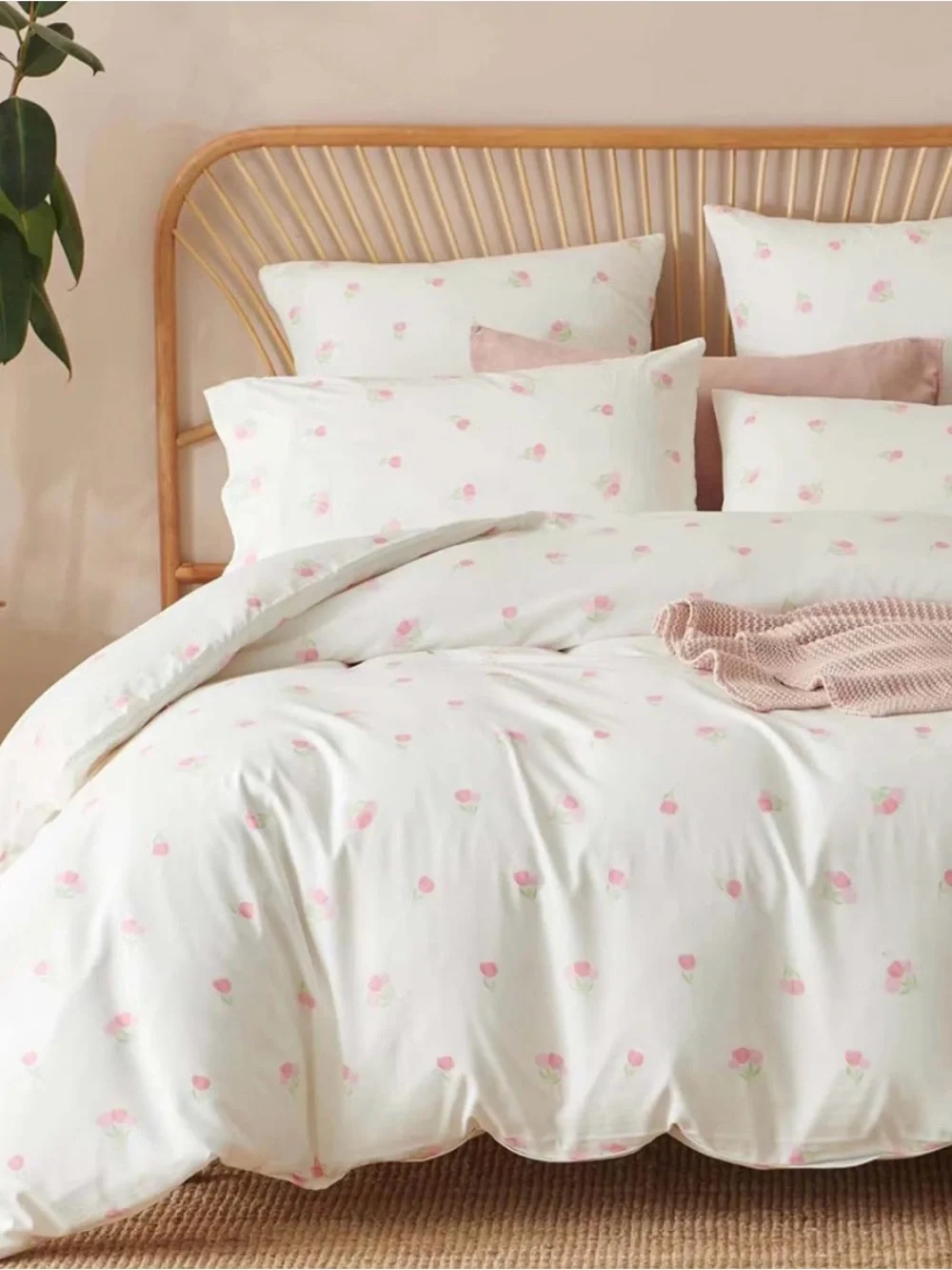 Floral Pink  Cotton Duvet Cover Set Twin with one pillow case White & Pink NEW